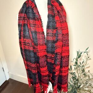 NWT Women's Simonetta Plaid Blanket Winter Scarf Wrap Red Black Windowpane
